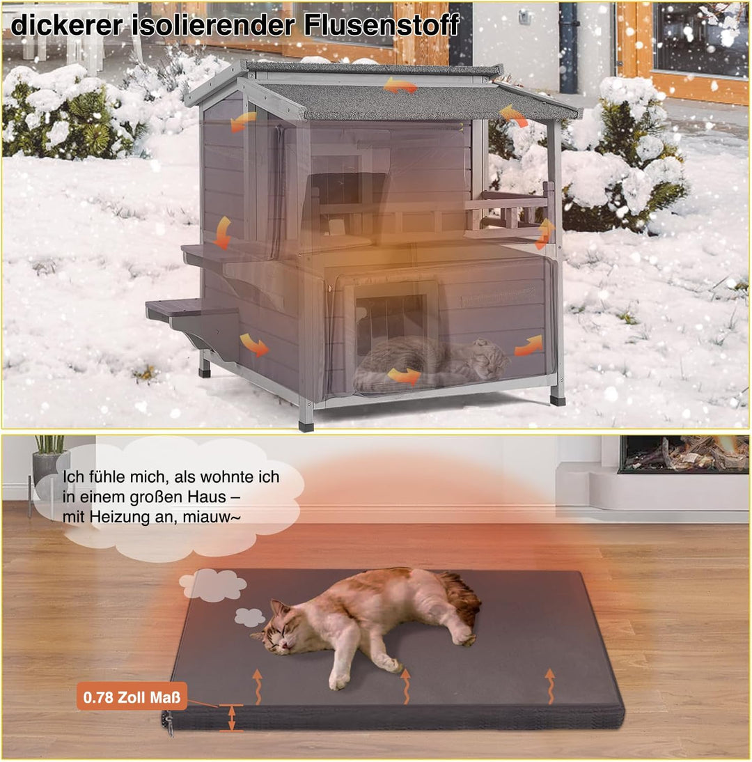 Aivituvin Katzenhaus Outdoor Winterfest aus Holz, Isoliert Feral katzenhöhle Wetterfest für Winter D