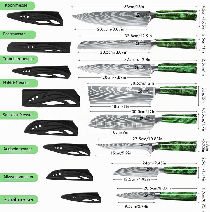Dfito Messerset mit Nylon Rolltasche, 9-tlg Scharfe Professionelles Küchenmesser Set aus High Carbon