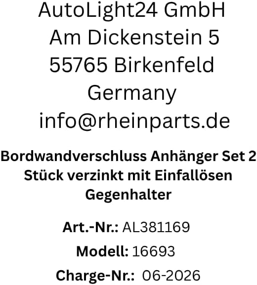 Bordwandverschluss Anhänger Set 2 Stück verzinkt mit Einfallösen Gegenhalter, Winkelhebelverschluss