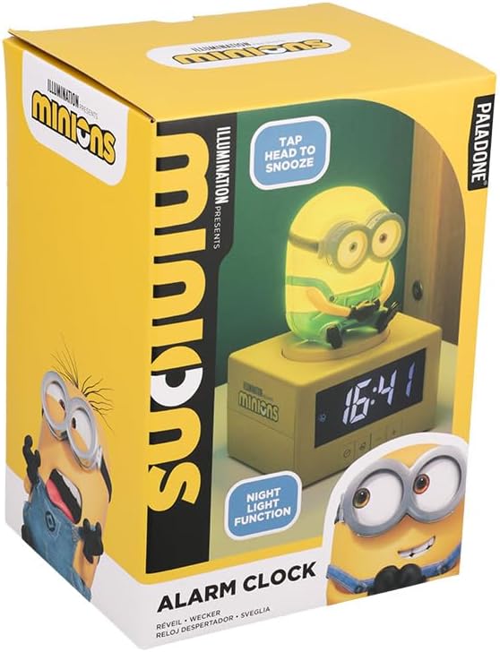 Paladone Minions Bob Symbol, Wecker – 14 cm Digitaluhr mit Nachtlicht, batteriebetrieben