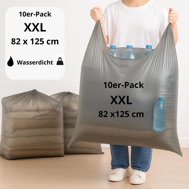 CLEVERBAG 10er-Pack XXL Kleidersäcke 82×125 cm – Wasserdichtes, widerstandsfähiges PE – Grosse Umzug