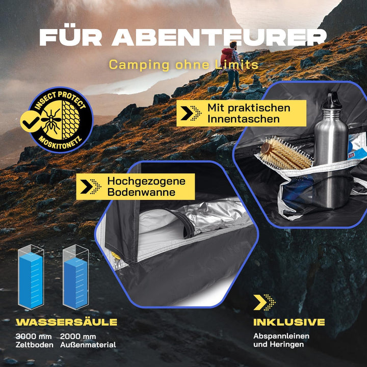 Lumaland Camping Zelt | Leichtes Pop Up Wurfzelt | 2-4 Personen Kuppelzelt | Trekking &amp; Festival Igl