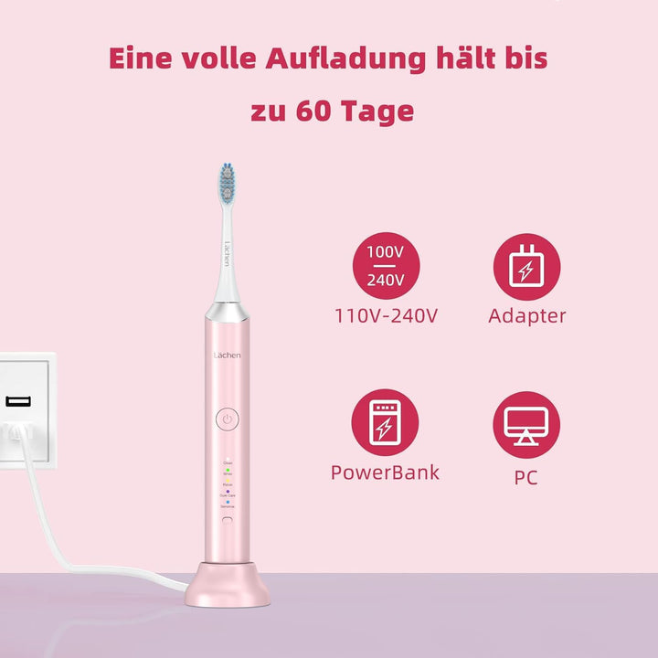 Lächen Elektrische Schallzahnbürste, 5 Modi Elektrische Schallzahnbürste mit Reise-Etui 4 Aufsteckbü