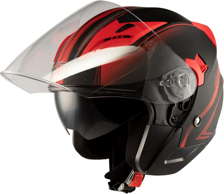 Motorradhelm Doppeltvisier City Jet Zertifikat ECE 22-05 Scooter 59-60 cm ( L) Matt Rot, 59-60 cm (