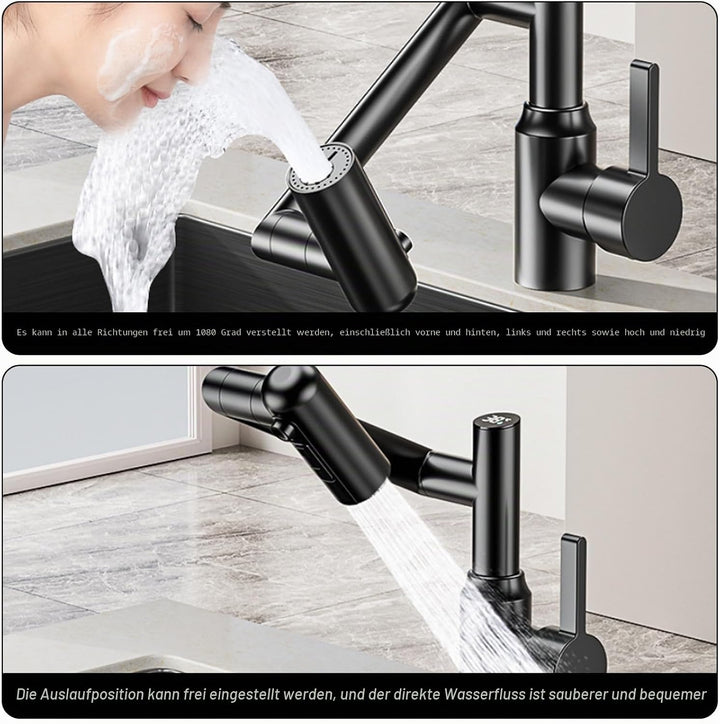 Wasserhahn mit LED Temperaturanzeige, Einhand-Badezimmerarmatur, Drehbarer Multifunktionshahn, Küche