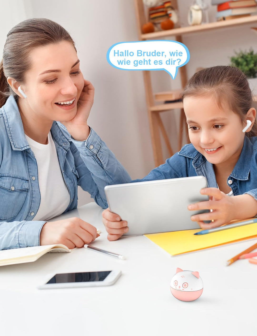 Togetface Pinke Ohrstöpsel, süsse Kitty Cat Bluetooth 5.0 Ohrstöpsel mit Mikrofon, 32 Stunden Spielz