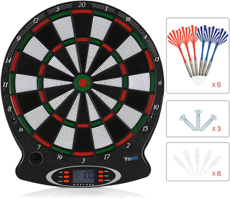 Elektronische Dartpfeile mit 6 Darts, elektronische Dartscheibe, geeignet für Partys und Spielabende