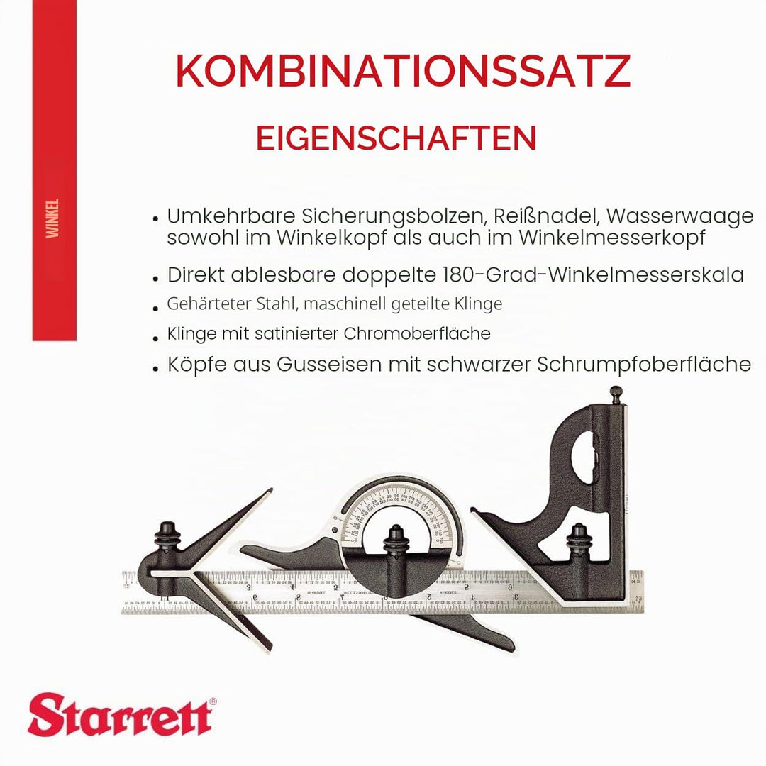 Starrett Gusseisen Quadrat - Mittel- und Winkelmesserköpfe mit normaler Messerkombination 300mm