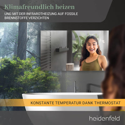 Heidenfeld Heizspiegel HF-HS100 | 𝟭𝟬 𝐉𝐀𝐇𝐑𝐄 𝐆𝐀𝐑𝐀𝐍𝐓𝐈𝐄 - 600 Watt - App Steuerung - 8-16 m² - Infraroth