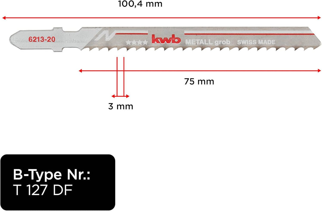 kwb Stichsägeblätter für Metall aus stabilem Bi-Metall, hochelastisch, mit Einnockenschaft (T-Schaft