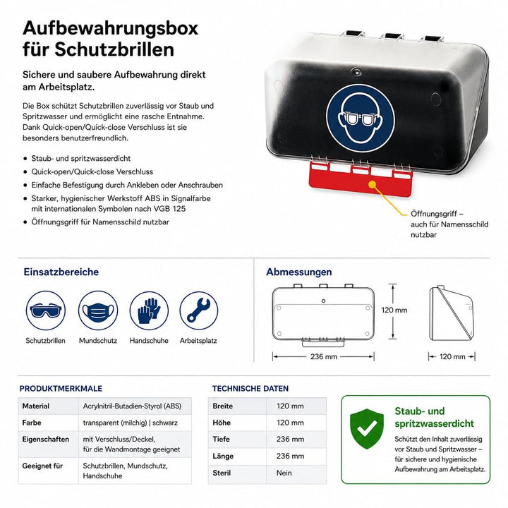 neoLab - Mini Aufbewahrungsbox für Schutzbrillen - Transparente Schutzbrillenbox aus ABS-Kunststoff