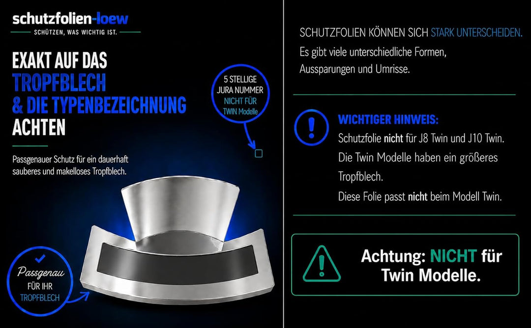 3 x Schutzfolie für Jura J8 (Nicht für J8 Twin) Tassenablage - Abtropfblech - Tassenplattform - no J