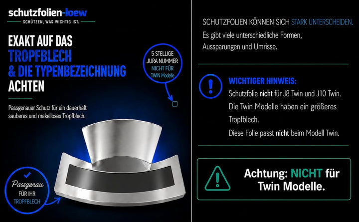 3 x Schutzfolie für Jura J8 (Nicht für J8 Twin) Tassenablage - Abtropfblech - Tassenplattform - no J