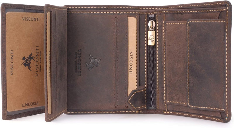 VISCONTI - Herren Leder Geldbörse Mittelgross - Portmonee 8 Kartenfächer - Wallet mit Münzfach - RFI