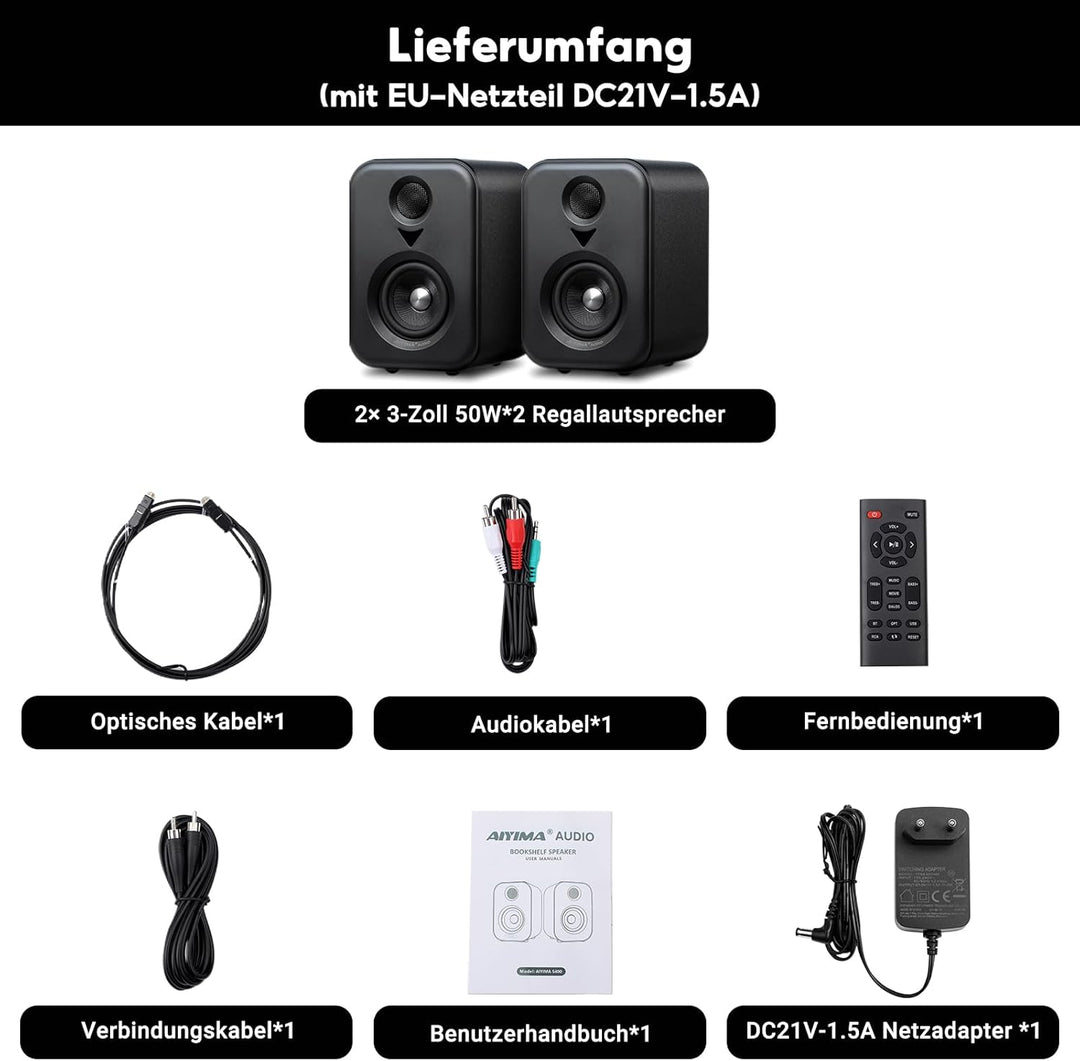 AIYIMA S400 Verbesserte 2.1 Aktiv Regallautsprecher, 3" (7,6 cm) 80 W HiFi Stereo Aktive Lautspreche