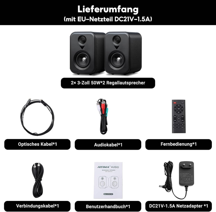 AIYIMA S400 Verbesserte 2.1 Aktiv Regallautsprecher, 3" (7,6 cm) 80 W HiFi Stereo Aktive Lautspreche