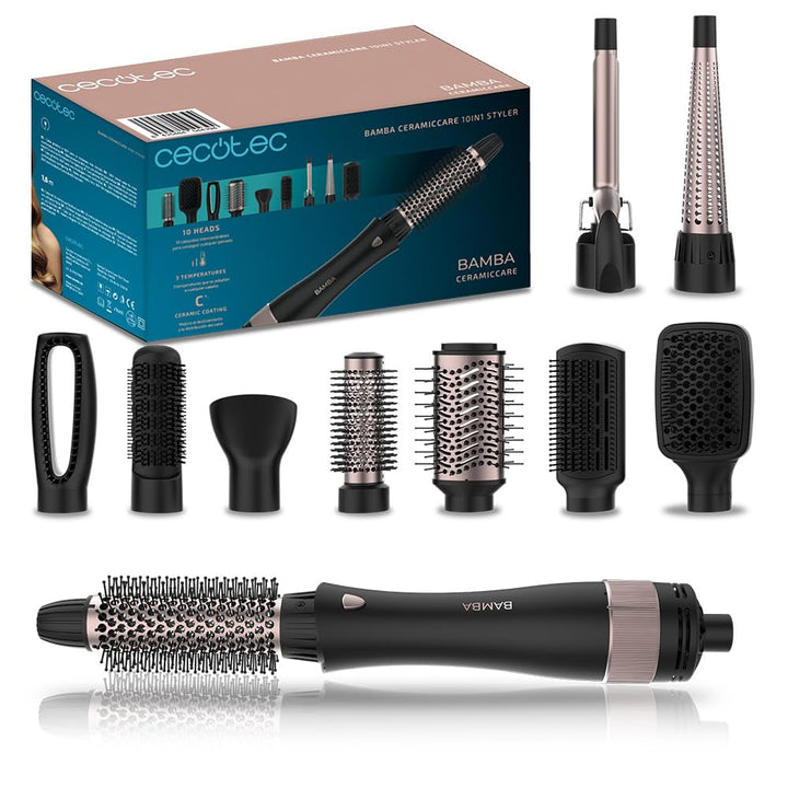 Cecotec Heissluftbürste Bamba CeramicCare 10in1 Styler, 1000W, 10 Austauschbare Köpfe, 3 Temperature
