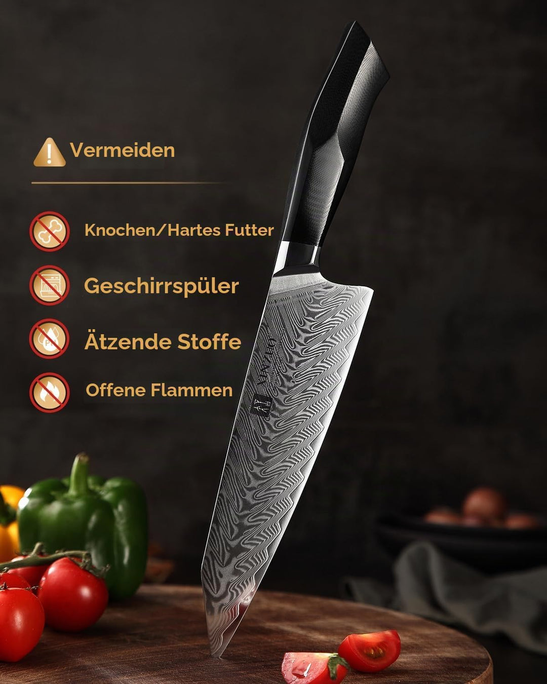 XINZUO Damaststahl Kochmesser, 21.5cm Kiritsuke Chefmesser Profi geschmiedet Gyuto Küchenmesser, Mil
