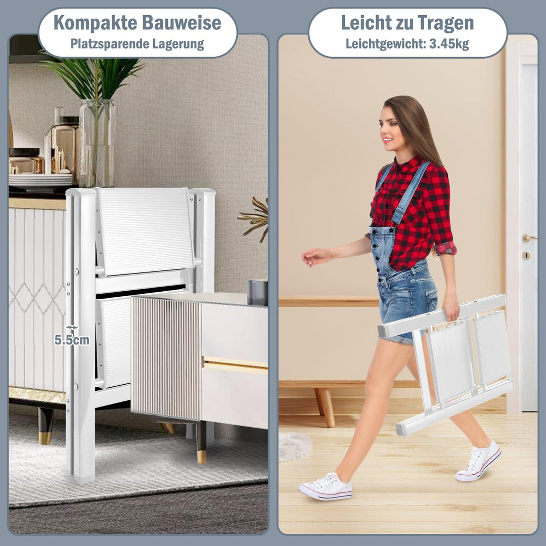Eulenke Trittleiter 2 Stufen Klappbar Leicht, Klapptrittleiter Stehleiter, Aluminium Tritthocker, ru
