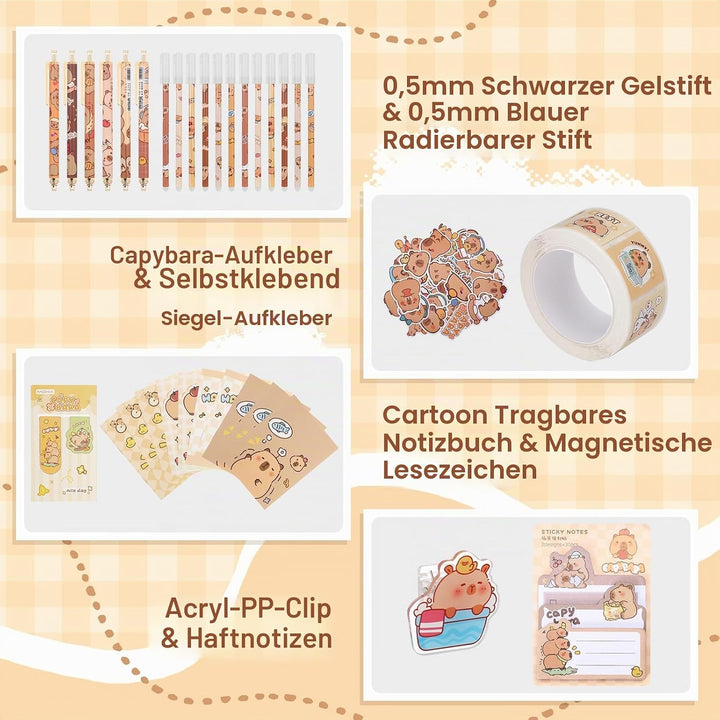 Capybara Federmäppchen Set, Süsses Capybara Stifte, Reichhaltige Capybara Mäppchen, Capybara Sachen