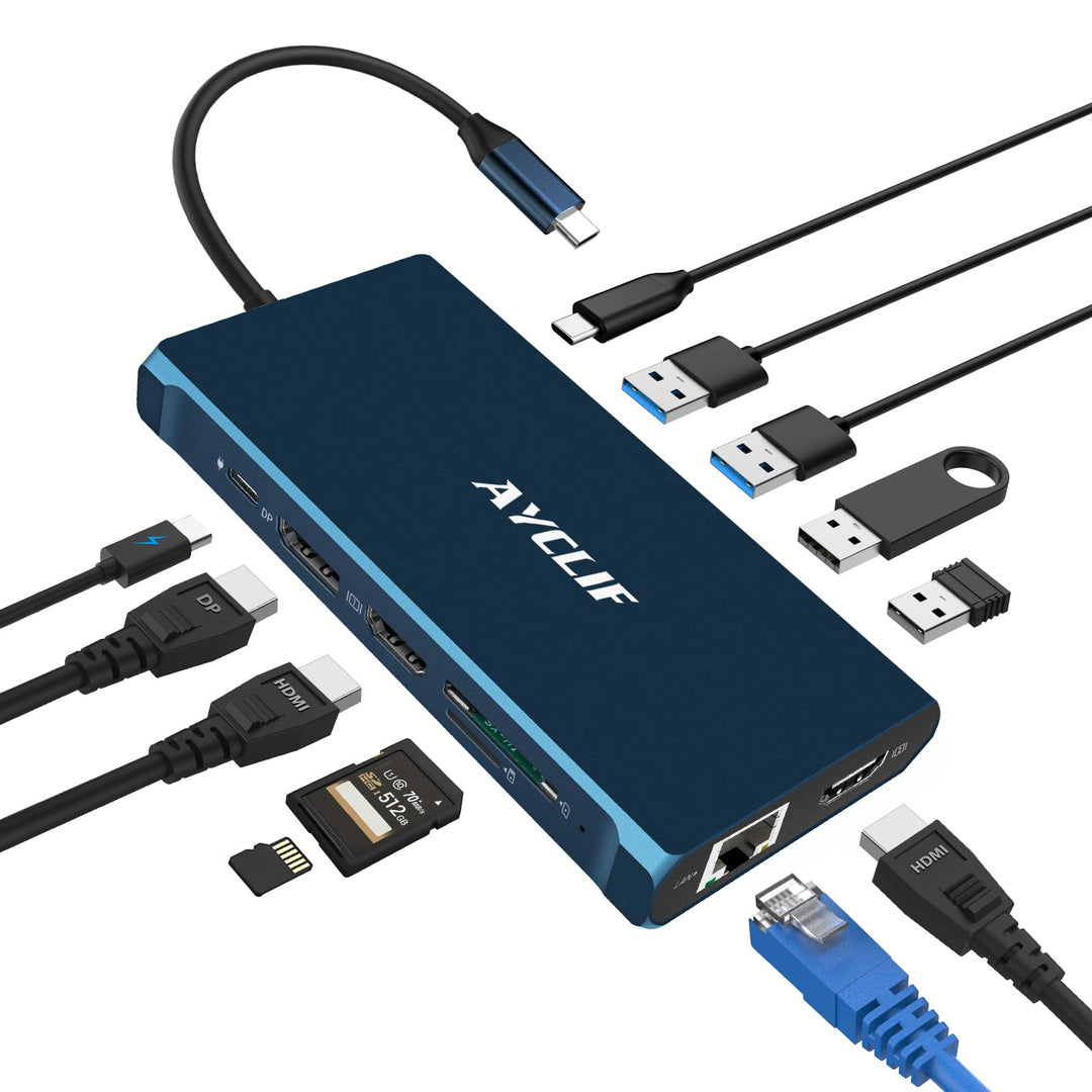 12 in 1 USB C Hub für MacBook Pro/Air, AYCLIF USB C Docking Station Triple Display 4K DP/2*HDMI, USB