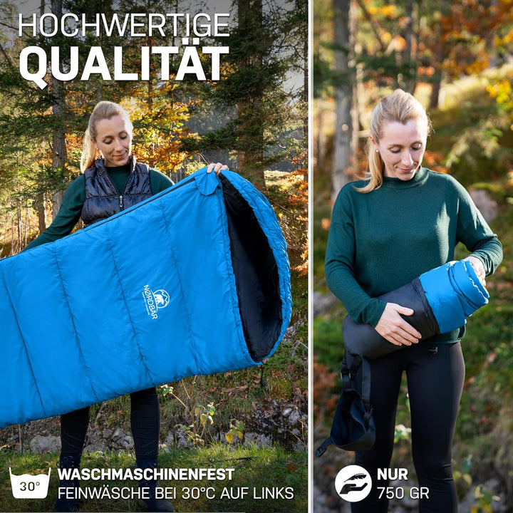 NORDBÄR® Schlafsack 3 Jahreszeiten & Sommer Ultraleicht [750g/1500g] | Camping Mumienschlafsack | kl