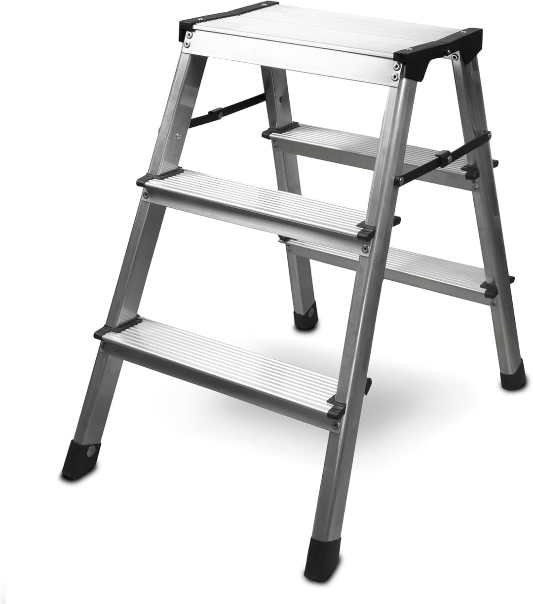 siwitec Trittleiter 2 x 3 Stufen, Alu Klapptritt, leichte Aluminium Leiter beidseitig begehbar, Haus