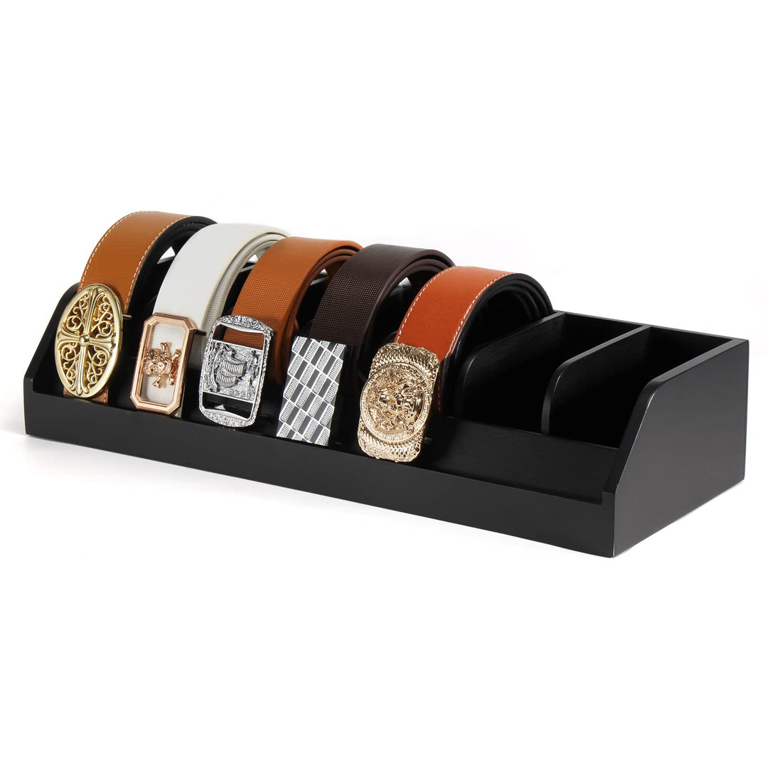 B4Life Gürtel Aufbewahrung, 7 Fächer Gürtelhalter für Herren, Bambus-Gürtel-Display-Rack für Schrank