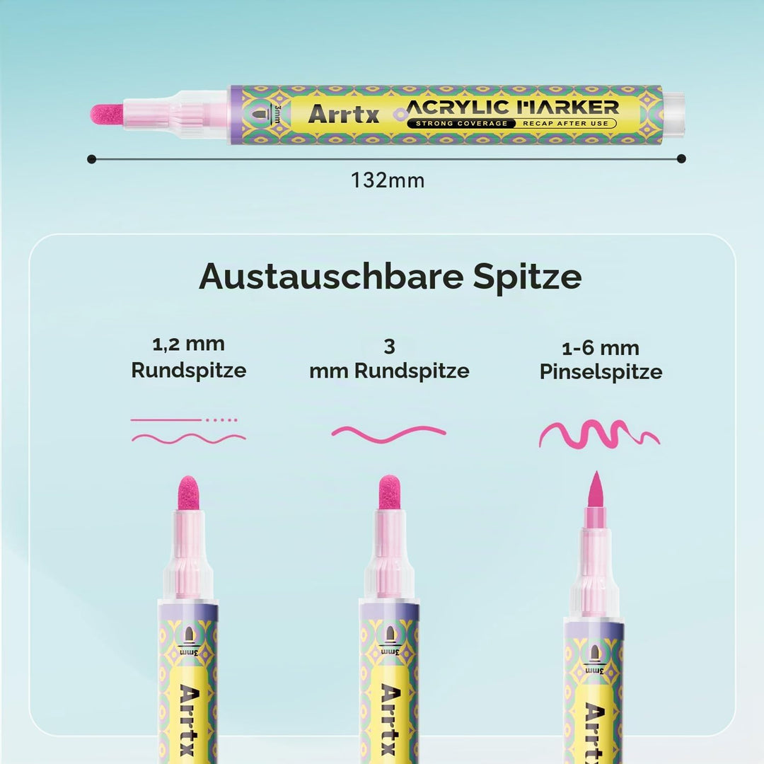 Arrtx Acrylstifte für Steine Bemalen, 72 Farben 3mm Mittlere Spitze Acrylstifte Marker, Acrylmarker