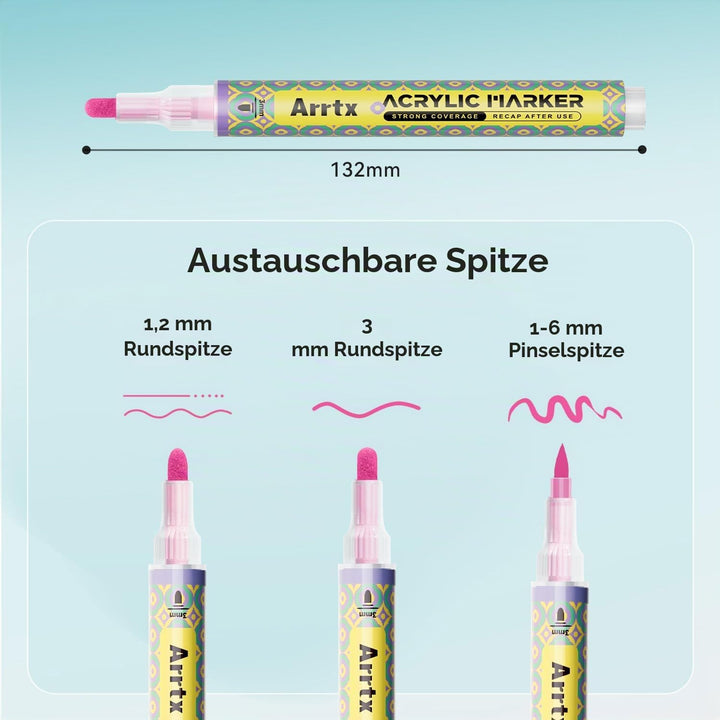 Arrtx Acrylstifte für Steine Bemalen, 72 Farben 3mm Mittlere Spitze Acrylstifte Marker, Acrylmarker