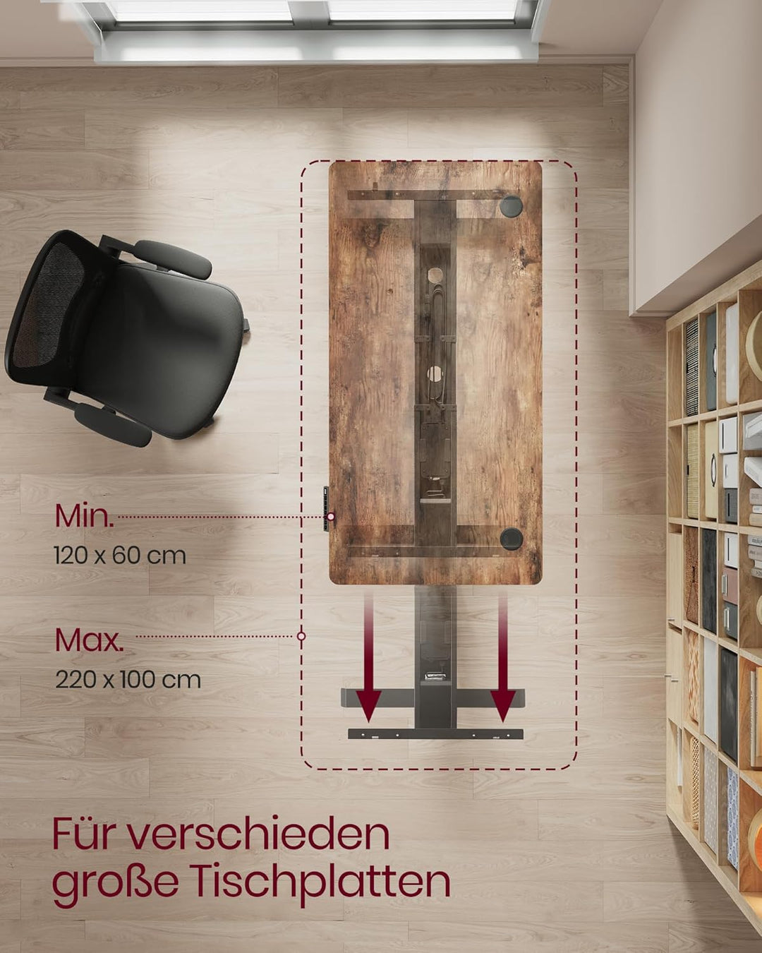 VASAGLE Höhenverstellbarer Schreibtisch elektrisch, Tischgestell, Doppelmotor, 3-Fach Teleskopbeine,