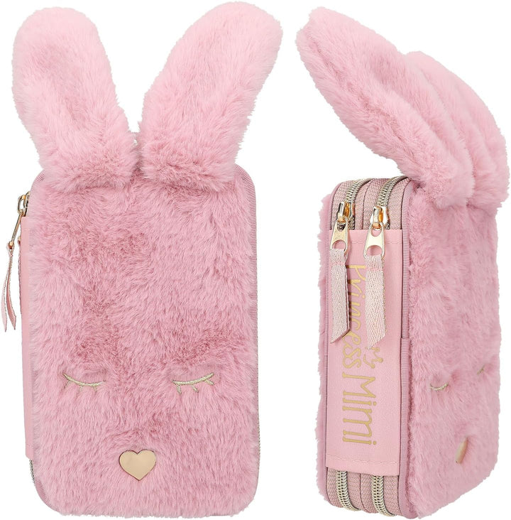 Depesche 12864 Princess Mimi Bunny Ballet - Gefüllte 2-Fach Federtasche mit rosa Plüschfell und lang