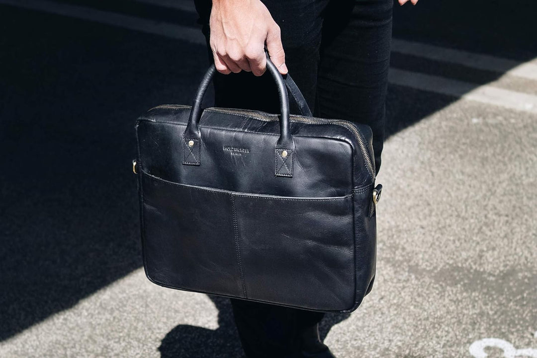HOLZRICHTER Berlin - Grosse Aktentasche aus Leder (No 1-1), 30 x 39 x 10 cm Laptoptasche für Herren,