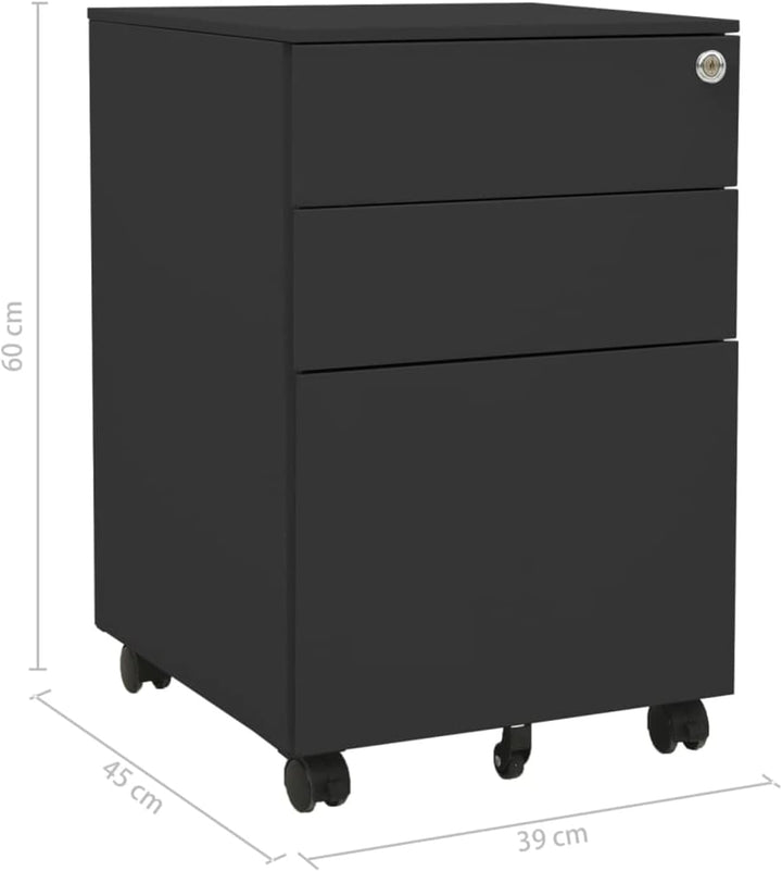 Homgoday Aktenschrank mit Rollen Büroschrank Rollschrank Rollcontainer Schubladenschrank mit 3 Schub