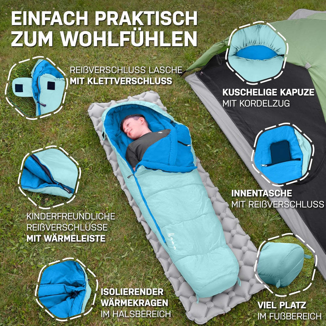 NORDBÄR® Kinderschlafsack für Jungs & Mädchen bis 145 cm Körpergrösse | Innenfutter aus 100% Baumwol