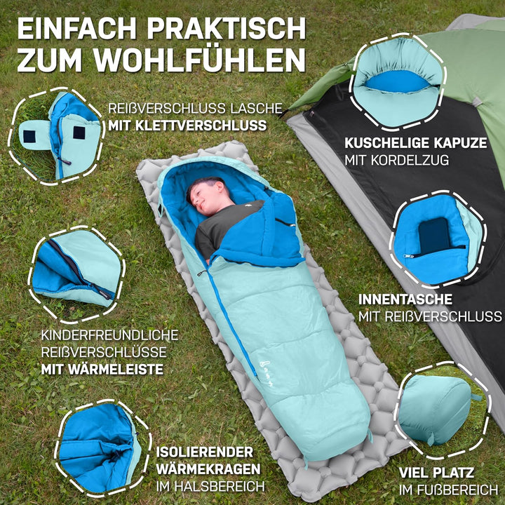 NORDBÄR® Kinderschlafsack für Jungs & Mädchen bis 145 cm Körpergrösse | Innenfutter aus 100% Baumwol