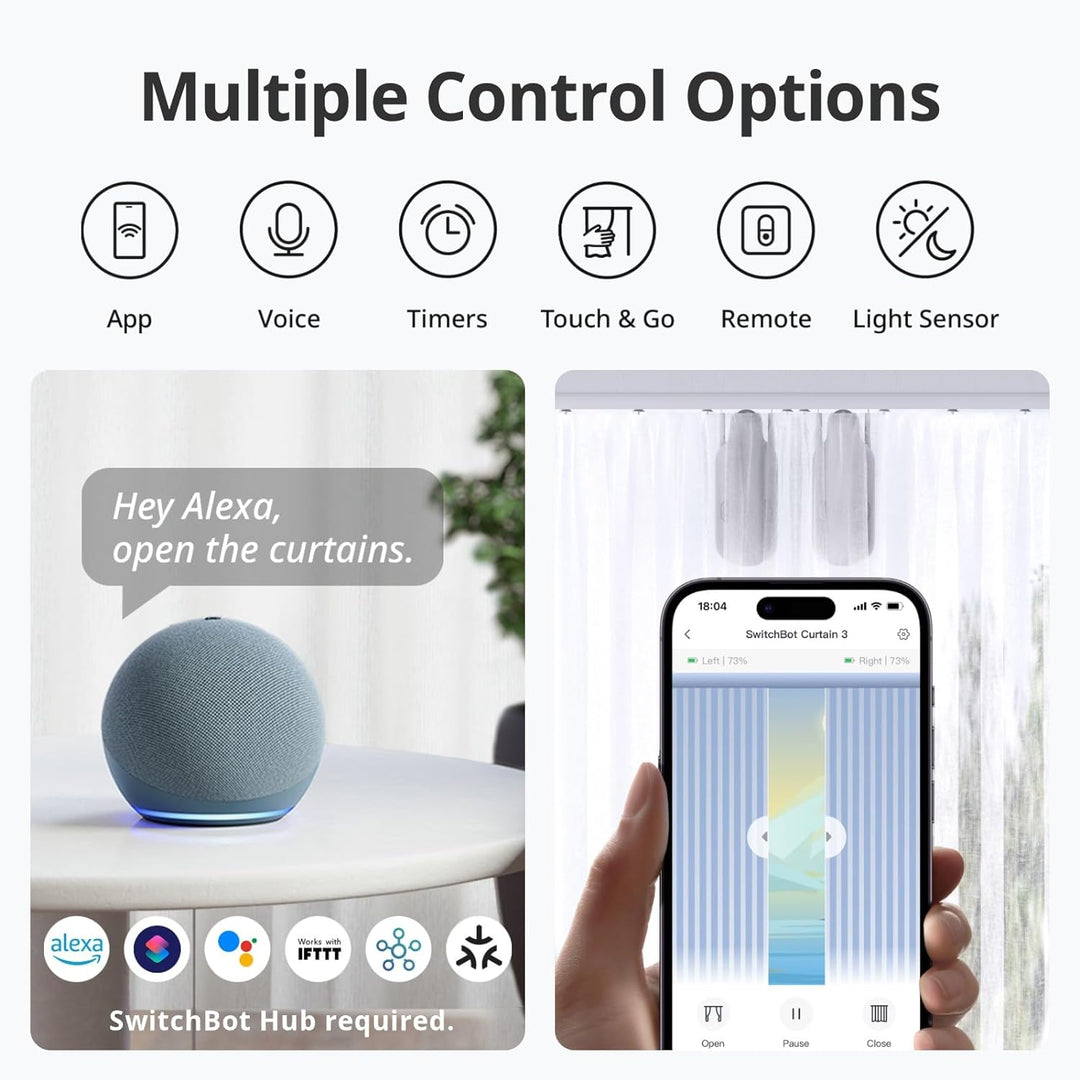 SwitchBot Smart Automatischer Vorhangöffner - Bluetooth Fernbedienung mit App/Timer, Aufgerüsteter H