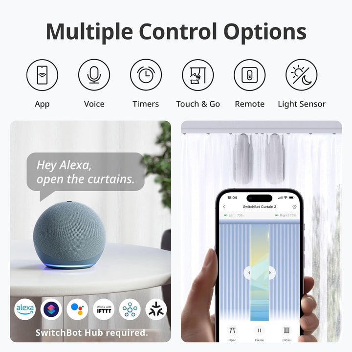 SwitchBot Smart Automatischer Vorhangöffner - Bluetooth Fernbedienung mit App/Timer, Aufgerüsteter H