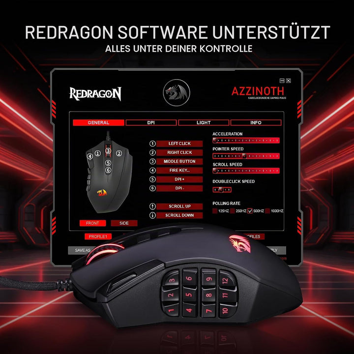 Redragon M921 MMO Gaming-Maus, 12400 DPI hochpräzise kabelgebundene RGB-Maus mit 18 programmierbaren