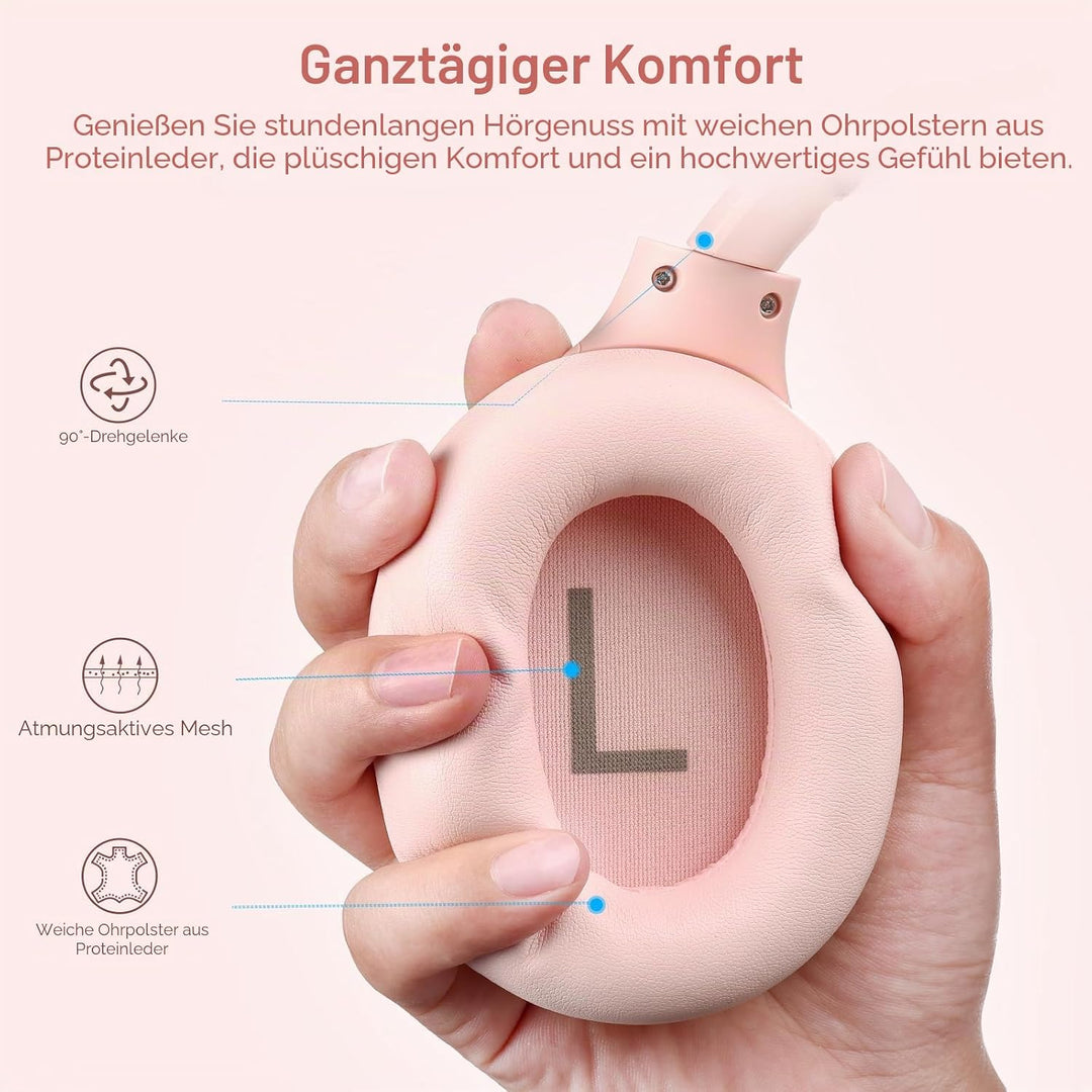 TOZO HT3 Adaptive Hybrid-Kopfhörer mit aktiver Geräuschunterdrückung, kabellos, Rosa Over Ear Kopfhö