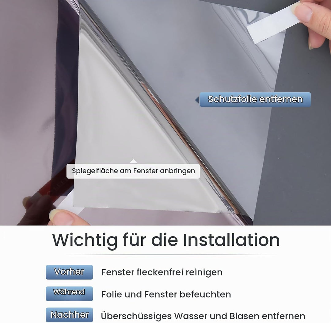 Lifetree Fensterfolie Spiegelfolie Wärmereflektion Selbstklebend Sonnenschutzfolie Wärmegrad Kontrol