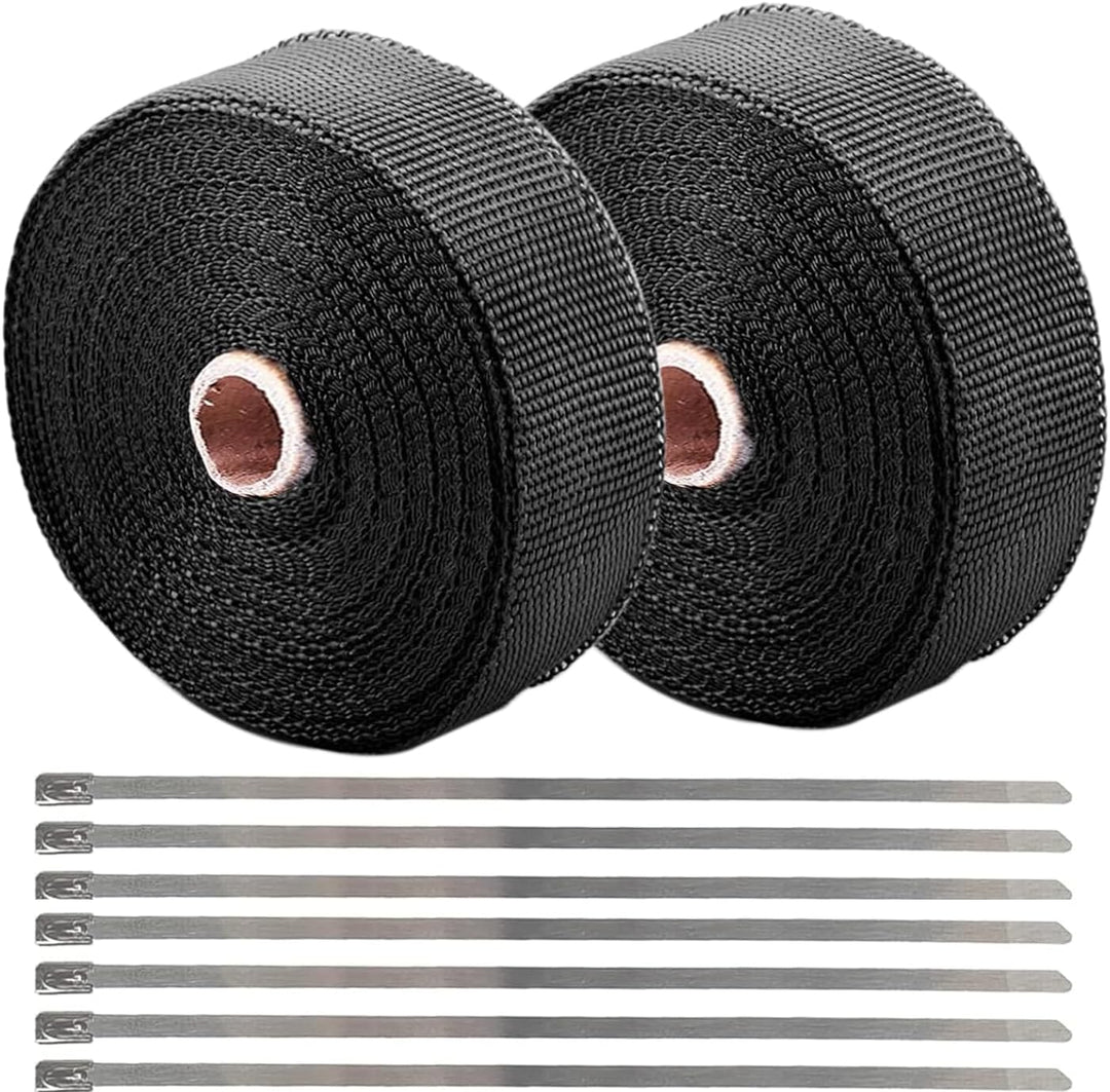 Foneso Hitzeschutzband Schwarz, 30M Hitzeschutzband Auspuff mit 24 Schwarz Edelstahl Kabelbinder, fü