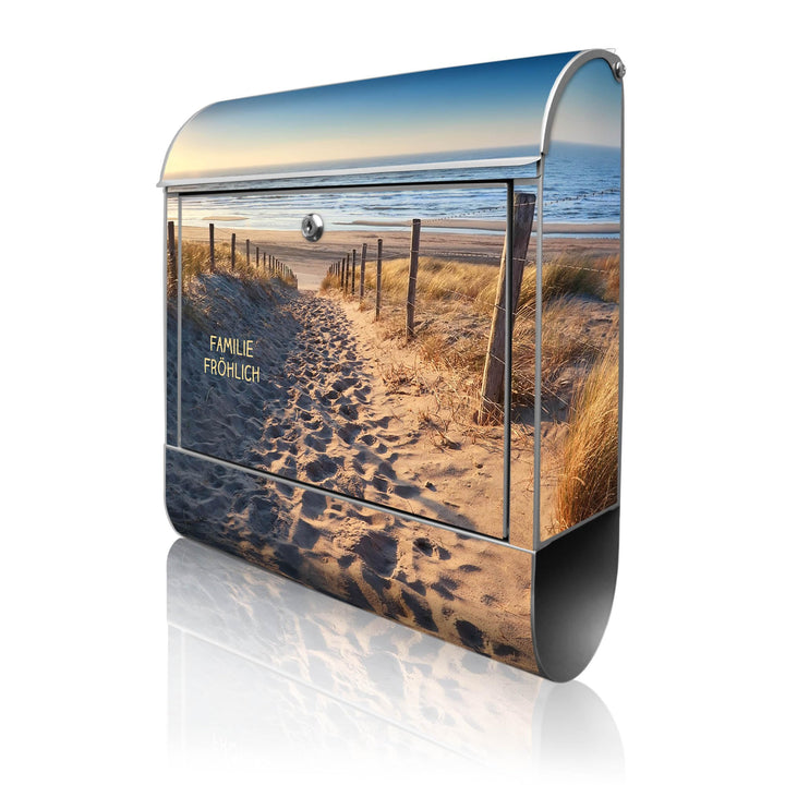 banjado Design Briefkasten personalisiert 38,5x46,5x13cm & 2 Schlüssel - Briefkasten Stahl Silber Ze