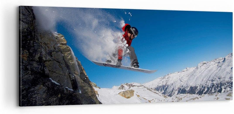 Panorama Bilder auf Leinwand 100x40cm Leinwandbild Snowboard Winter Berg Gipfel Gross Wanddeko Bild