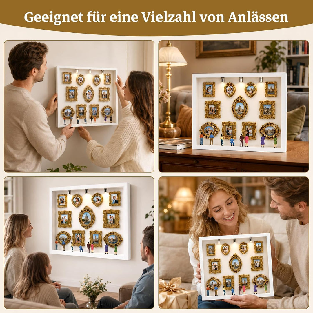 DIY Mini Museum Menschen Bilderrahmen, Mini Figuren Museum Bilderrahmen mit 11 Goldene Rahmen Vintag