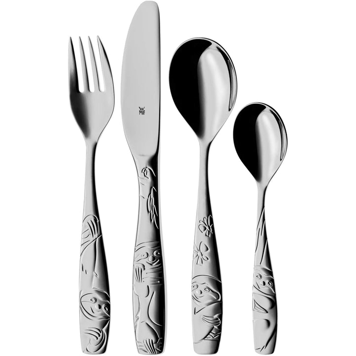 WMF Faultier Kinderbesteck Set 4-teilig, Besteck Kinder Edelstahl, Kinderbesteck ab 3 Jahre, Cromarg