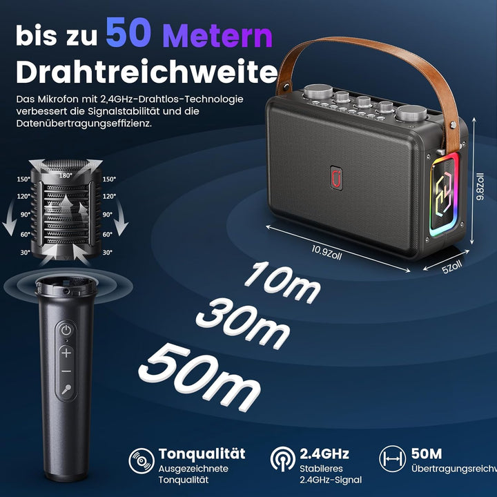 Karaoke Maschine mit 2 Karaoke Mikrofonen,Tragbare Bluetooth 5.3 Karaoke Maschine für Erwachsene Unt
