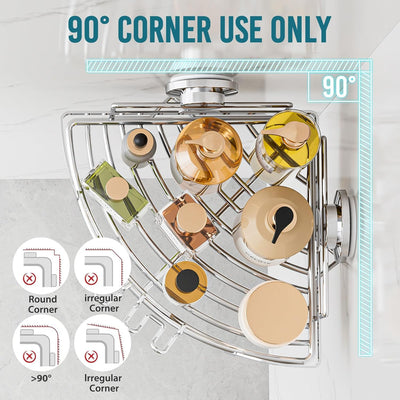 TAILI Duschablage Ohne Bohren,Einstellbar Ecke Dusche Caddy Saugnapf 2er Set Dusche Zubehör mit Hake