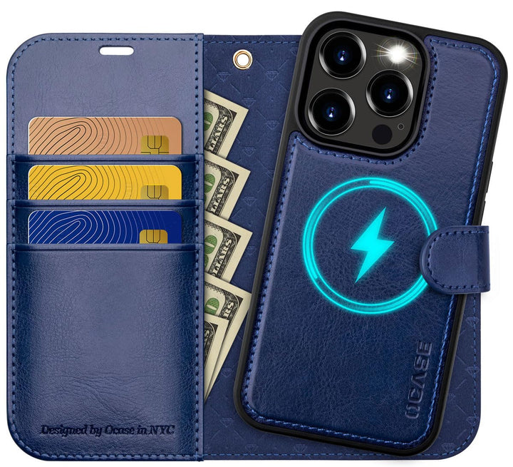 OCASE iPhone 15 Pro Max Hülle(2in1) Leder Stossfestes Case [Abnehmbare magnetische Hülle] [Kabellose