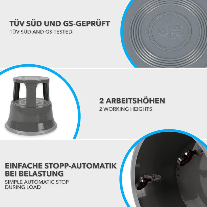 Floordirekt Rollhocker, Tritthocker, Elefantenfuss | Hocker für Buro oder Gewerbe | TÜV + GS geprüft